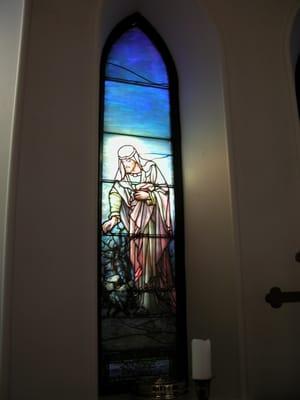 One of the Tiffany stained glass windows in the chapel