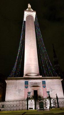 Monument Lit for Christmas