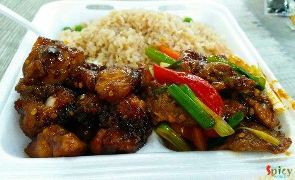 Flaming chicken and some kind of Beef stir fry ... delicious !