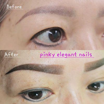 EYEBROWS SHADING PERMANENT MAKE-UP with Pinky elegant nails.