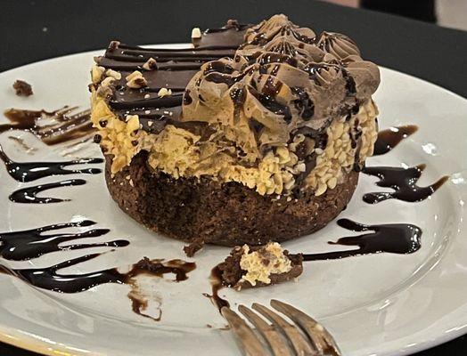 Peanut butter and chocolate mousse cake.