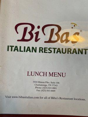 Front of Menu