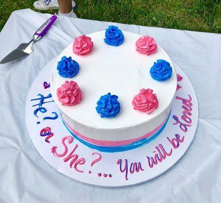 Gender Reveal Cake. Dulce De leche mousse filling.