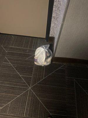 Trash left outside of the room I was put in for the night.