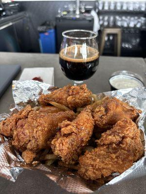 Cool wings and soggy fries after being ordered extra crispy