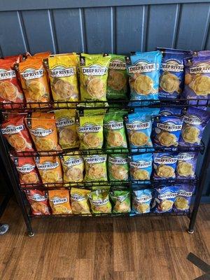 Individual bags of chips from Deep River, variety of flavors