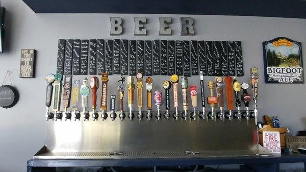 24 Craft Beers on Tap and a good selection of bottled beer, we have wine as well.