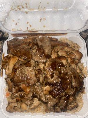 Chicken and beef teriyaki