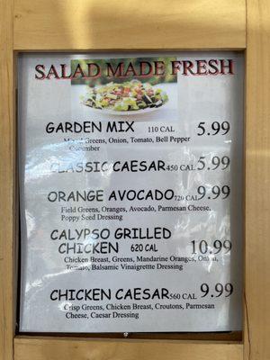 Salad menu