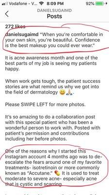 Dr. Sugai admits to starting an Instagram page partially to debunk the bad reputation Accutane gets. Makes you wonder how much he is paid?