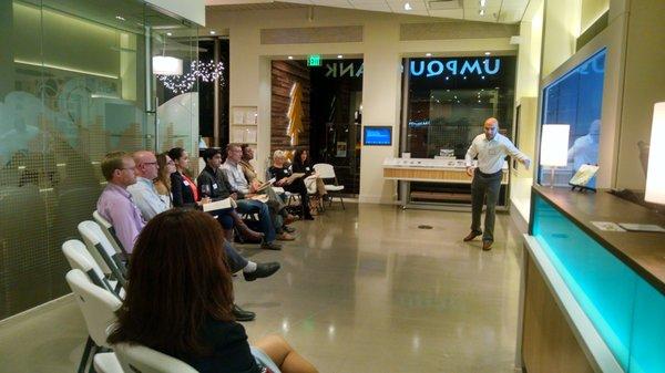 SPZ giving the "Social Entrepreneur's Legal Checklist" presentation with the Social Enterprise Alliance @ Umpqua Bank.