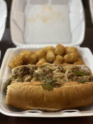 Vegan "Philly" with tater tots