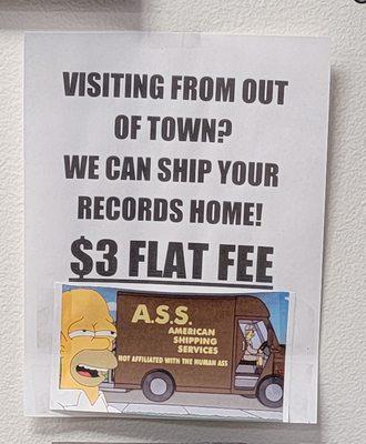 We can ship records for $3 flat fee