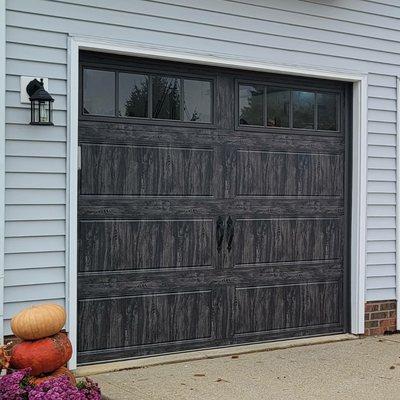 Clopay Gallery Series Ultra grain slate wood grain color insulated Carriage House door