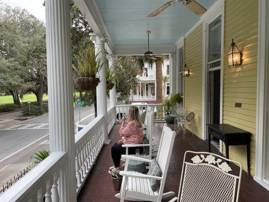 Outside porch facing the road and Forsythe park