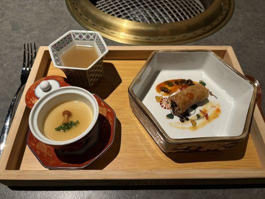 Chawamushi, spring roll, broth