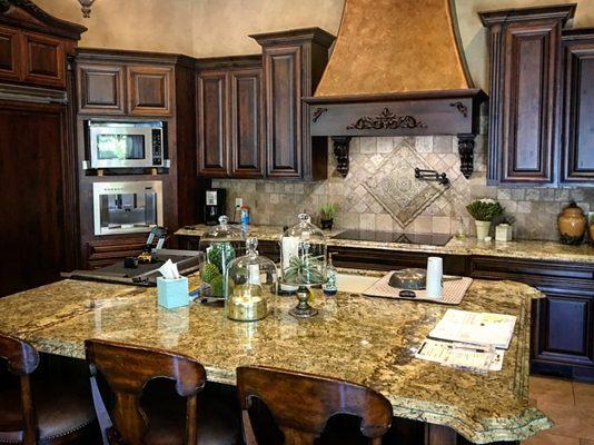 Repairing a built-in microwave in this beautiful, warm kitchen!