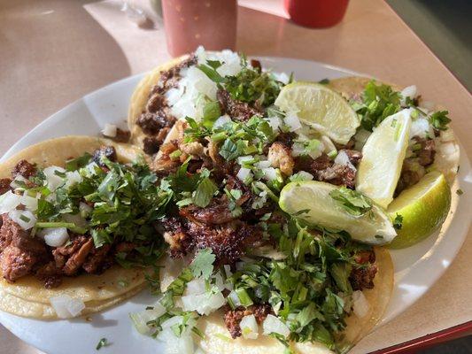 Tacos Al pastor, carne asada, chorizo, and asada.