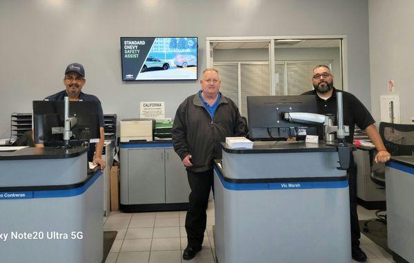 Left to right: Service Advisor Hugo, Asst Manager Vic, and Service Consultant Carlos. The Service Dept Studs!