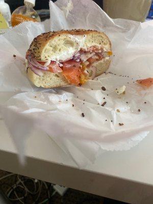 Lox bagel with no capers on everything