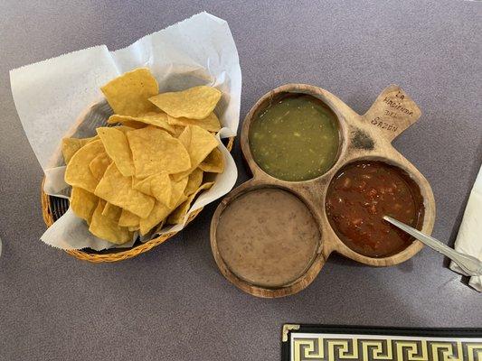 Chips, salsa and beans as soon as we sat down