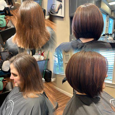 From a weighed down mid length to strong graduated shape and added rich chocolate and auburn tones