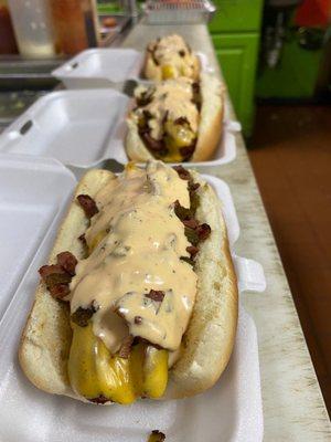 Gyro Spot Exclusive: WOW Dog (hot dog, jalopenos, bacon, cheese sauce)