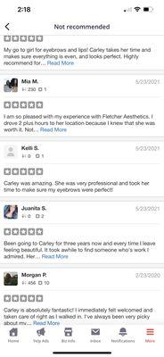 Additional reviews that Yelp has "filtered" from my account. All 5 star