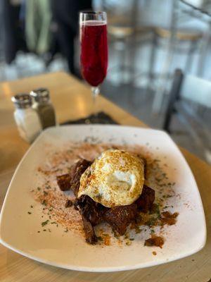 Brisket and sweet potato hash w/ a yummy mimosa