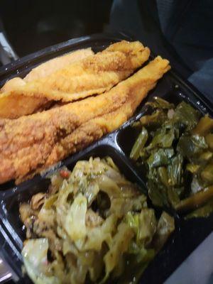 Cabbage, greens, fish