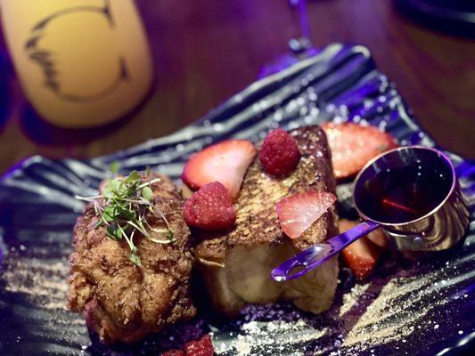 Fried lobster with French toast & berries