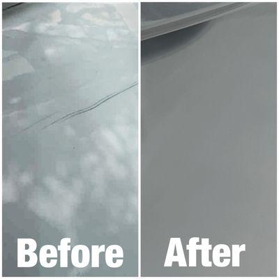 Photo of scratch under door handle before & after.