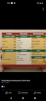 Menu off facebook