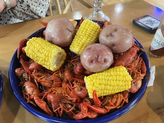 Full view of the crawdads dish