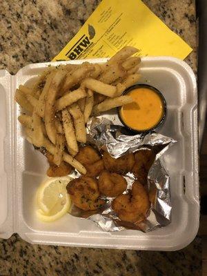 Fried shrimp and garlic parm fries!