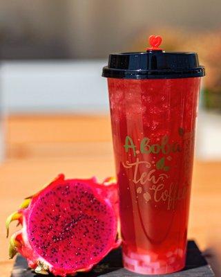 Dragon fruit tea with lychee jelly