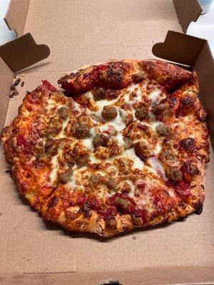 Personal pan pizza with sausage  and extra cheese