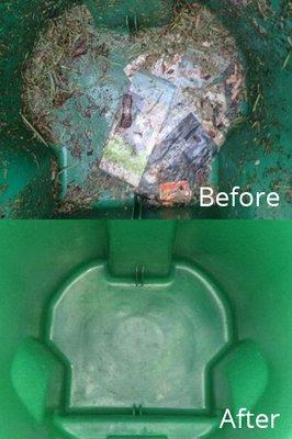 Before and After Photos of Curbside Trash & Recycling Bin Cleaning