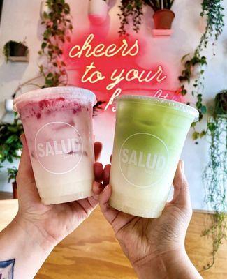 Salud Strawberry Cream Soda and Matcha Cream Soda!