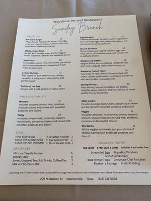 Sunday brunch menu