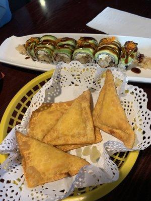 Lobster rangoons and Lion King specialty roll.