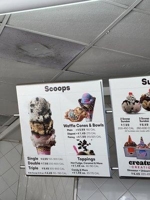 Scoops Menu as of 3/27/23