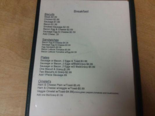 Breakfast menu