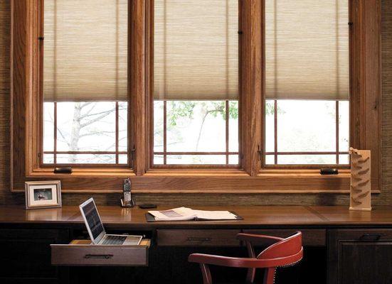 Wood casement windows with between-the-glass shades