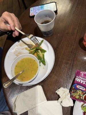 Chicken noodle soup and some veggies