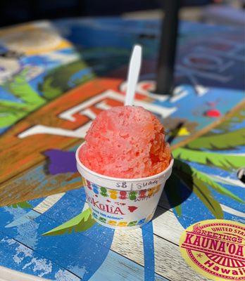 My keiki's choice: POG, guava & watermelon  . Mine was mango, passion fruit & POG. Both were yummy - but my combo won best combo.