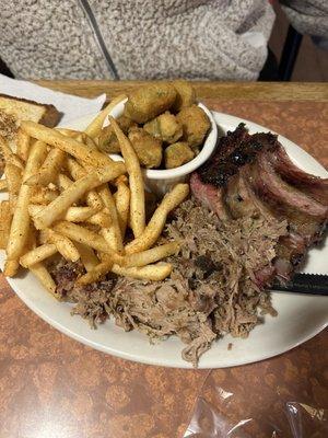 Chopped Pork n Ribs n fried okra n Cajun French Fries