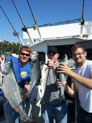 The keepers. 2 Coho, 2 Chinook Salmon on Tyee Charters