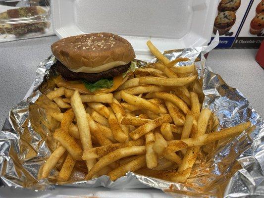 Hamburger and fries