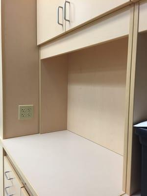 Bare shelves with no supplies